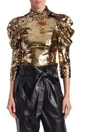 Alice   Olivia - Brenna Sequin Puff-Sleeve Crop Top at Saks Fifth Avenue